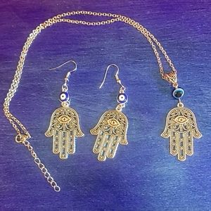Earnings & Necklace set/Hamsa, Evil eye of protection